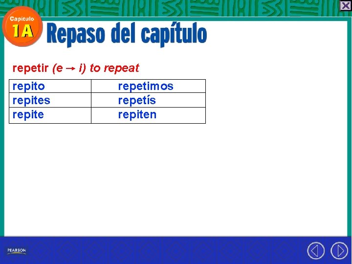 repetir (e repito repites repite i) to repeat repetimos repetís repiten 