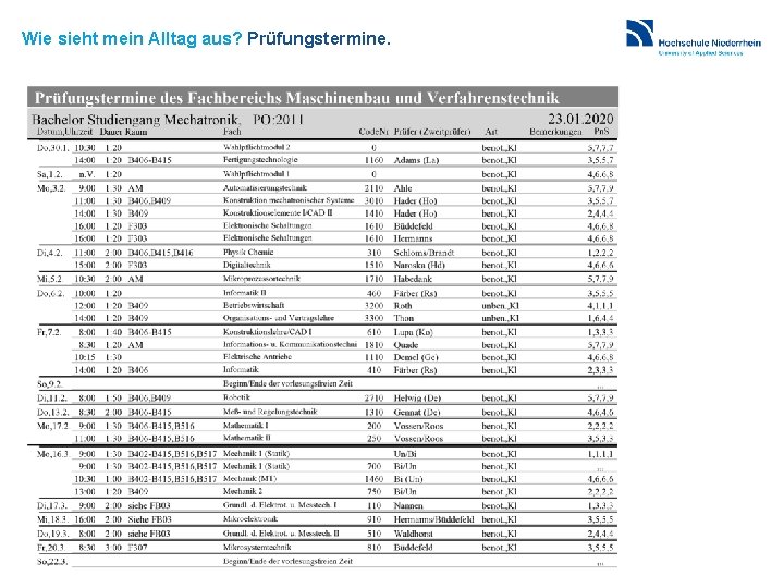 Wie sieht mein Alltag aus? Prüfungstermine. 