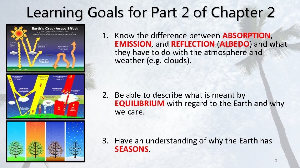 Learning Goals for Part 2 of Chapter 2 1. Know the difference between ABSORPTION,