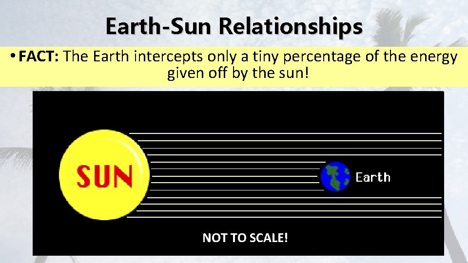 Earth-Sun Relationships • FACT: The Earth intercepts only a tiny percentage of the energy