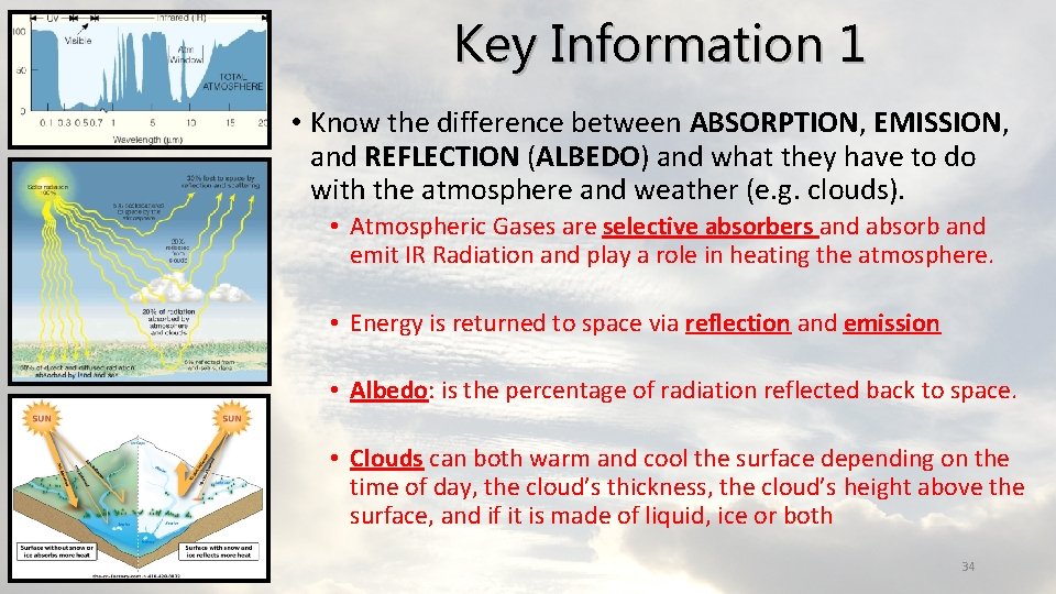 Key Information 1 • Know the difference between ABSORPTION, EMISSION, and REFLECTION (ALBEDO) and