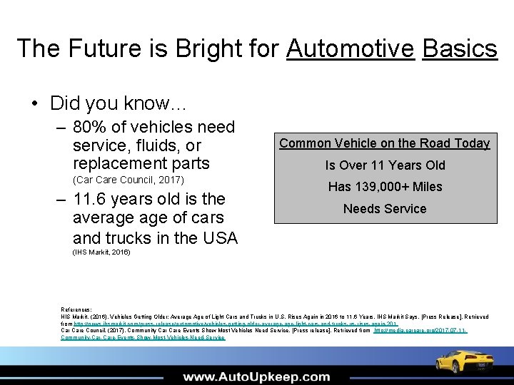 The Future is Bright for Automotive Basics • Did you know… – 80% of