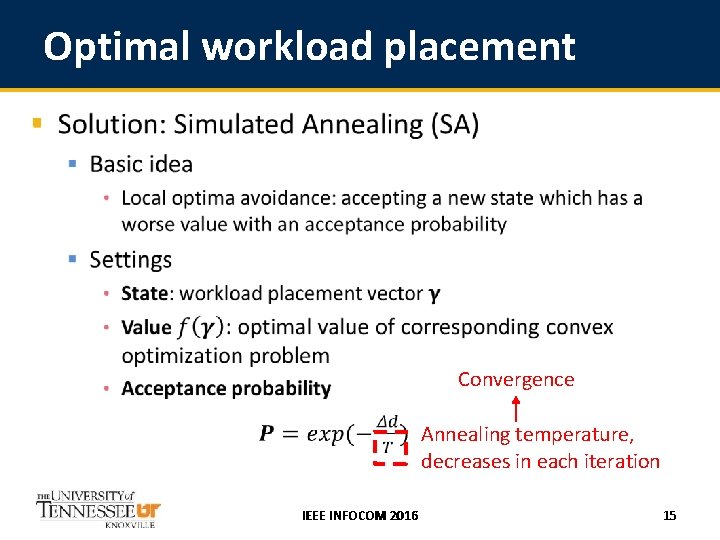 Optimal workload placement § Convergence Annealing temperature, decreases in each iteration IEEE INFOCOM 2016