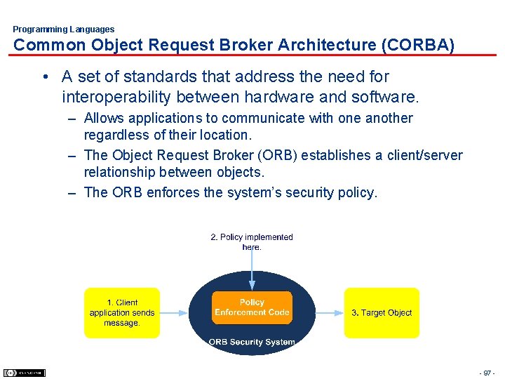 Programming Languages Common Object Request Broker Architecture (CORBA) • A set of standards that