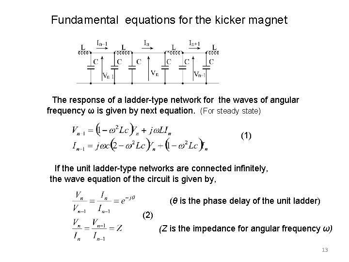 Fundamental equations for the kicker magnet The response of a ladder-type network for the