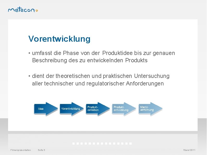 Vorentwicklung • umfasst die Phase von der Produktidee bis zur genauen Beschreibung des zu