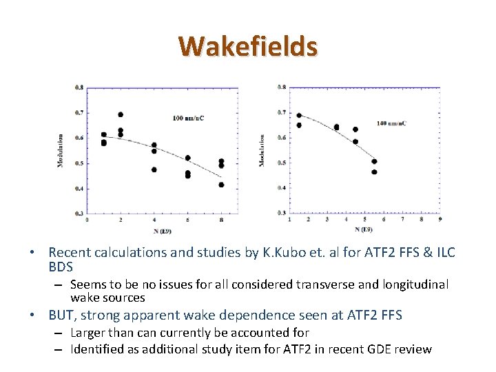 Wakefields • Recent calculations and studies by K. Kubo et. al for ATF 2