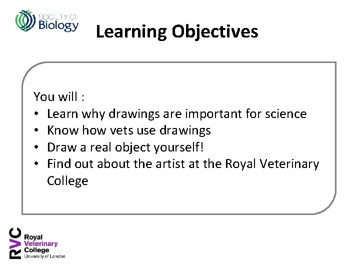 Learning Objectives You will : • Learn why drawings are important for science •