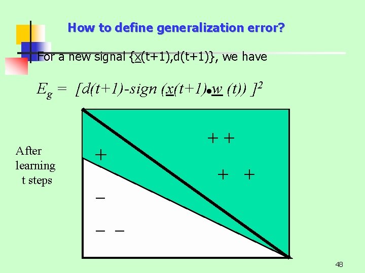 How to define generalization error? For a new signal {x(t+1), d(t+1)}, we have .