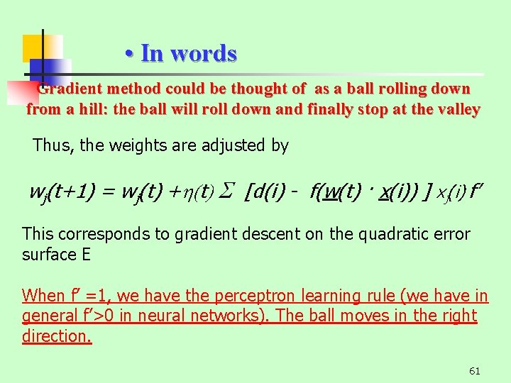  • In words Gradient method could be thought of as a ball rolling