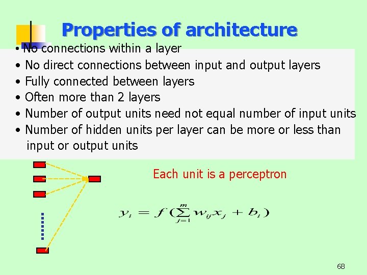 Properties of architecture • No connections within a layer • No direct connections between