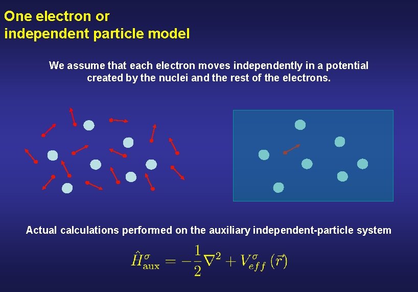 One electron or independent particle model We assume that each electron moves independently in