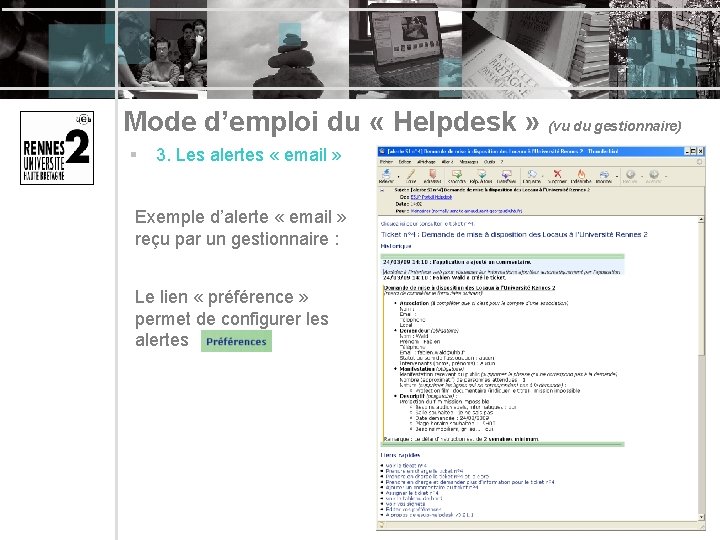 Mode d’emploi du « Helpdesk » (vu du gestionnaire) § 3. Les alertes «