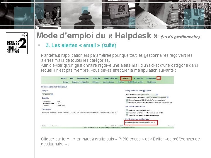 Mode d’emploi du « Helpdesk » (vu du gestionnaire) § 3. Les alertes «