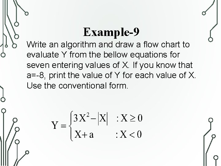 Example-9 Write an algorithm and draw a flow chart to evaluate Y from the