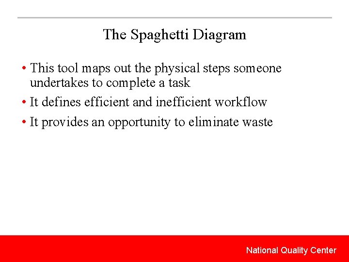 The Spaghetti Diagram • This tool maps out the physical steps someone undertakes to