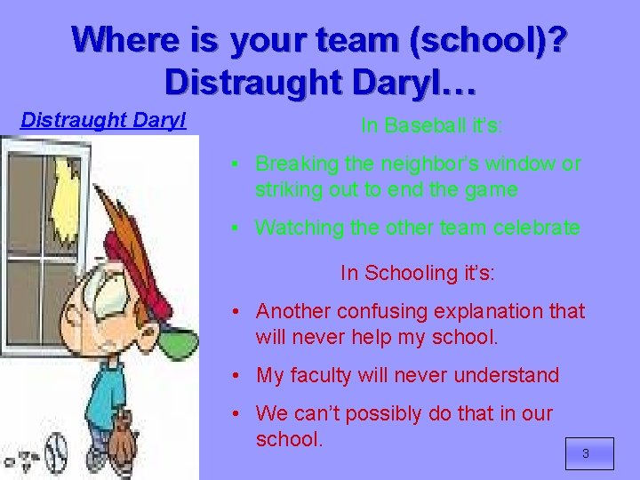 Where is your team (school)? Distraught Daryl… Distraught Daryl In Baseball it’s: • Breaking