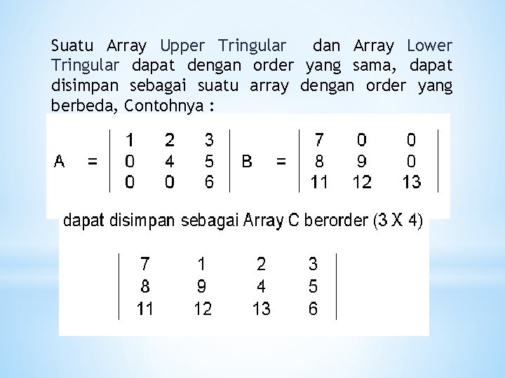 Suatu Array Upper Tringular dan Array Lower Tringular dapat dengan order yang sama, dapat