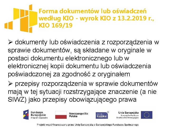 Forma dokumentów lub oświadczeń według KIO - wyrok KIO z 13. 2. 2019 r.