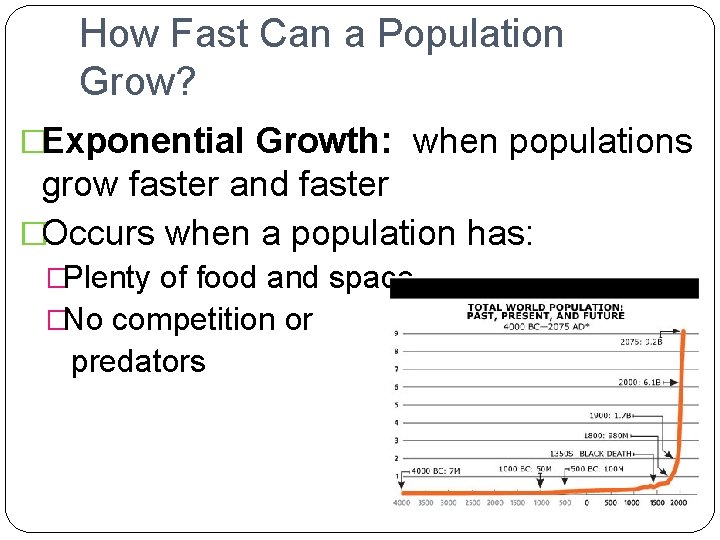 How Fast Can a Population Grow? �Exponential Growth: when populations grow faster and faster