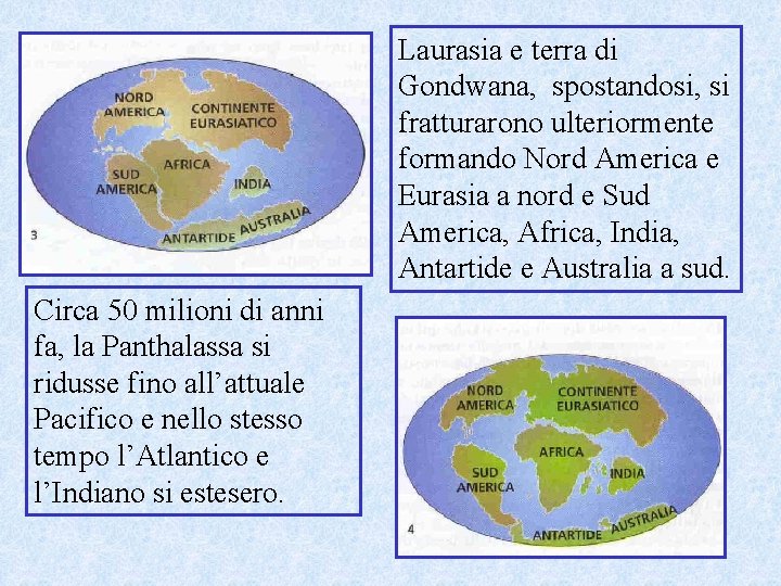 Laurasia e terra di Gondwana, spostandosi, si fratturarono ulteriormente formando Nord America e Eurasia