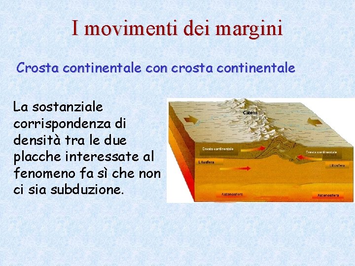 I movimenti dei margini Crosta continentale con crosta continentale La sostanziale corrispondenza di densità