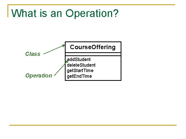 What is an Operation? Course. Offering Class Operation add. Student delete. Student get. Start.
