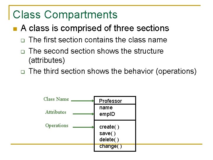 Class Compartments n A class is comprised of three sections q q q The