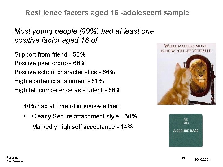 Resilience factors aged 16 -adolescent sample Most young people (80%) had at least one
