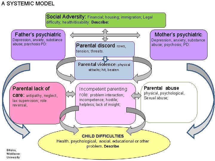 A SYSTEMIC MODEL Social Adversity: Financial; housing; immigration; Legal difficulty; health/disability: Describe: Father’s psychiatric