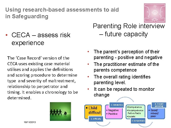 Using research-based assessments to aid in Safeguarding • CECA – assess risk experience The