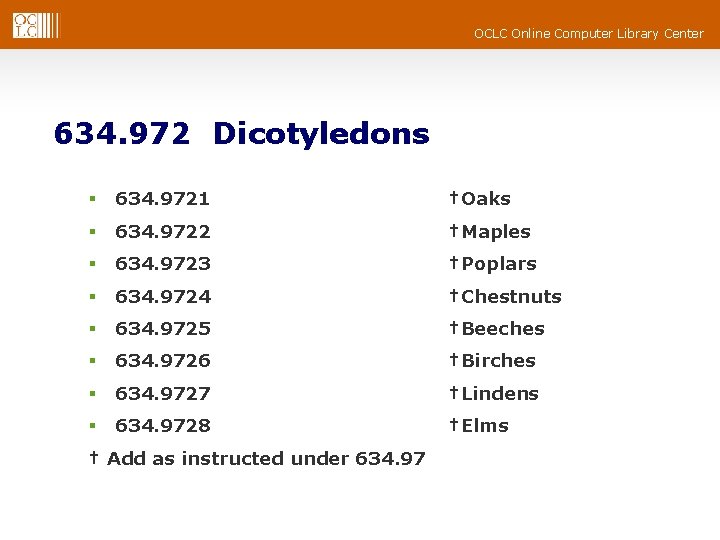 OCLC Online Computer Library Center 634. 972 Dicotyledons § 634. 9721 †Oaks § 634. OCLC Online Computer Library Center 634. 972 Dicotyledons § 634. 9721 †Oaks § 634.