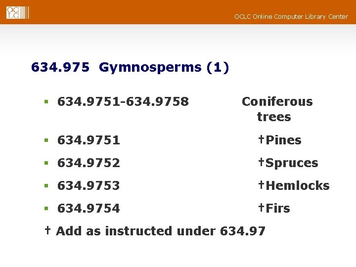 OCLC Online Computer Library Center 634. 975 Gymnosperms (1) § 634. 9751 -634. 9758 OCLC Online Computer Library Center 634. 975 Gymnosperms (1) § 634. 9751 -634. 9758