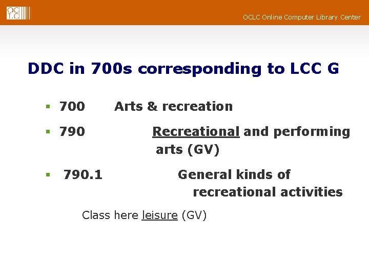 OCLC Online Computer Library Center DDC in 700 s corresponding to LCC G § OCLC Online Computer Library Center DDC in 700 s corresponding to LCC G §