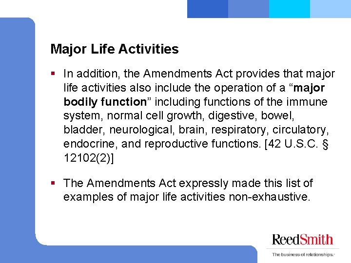 Major Life Activities § In addition, the Amendments Act provides that major life activities