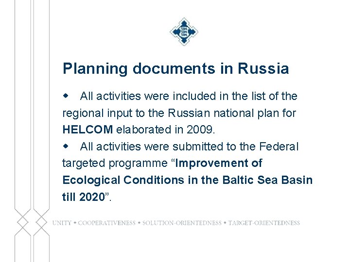 Planning documents in Russia w All activities were included in the list of the