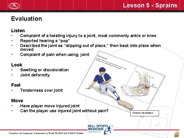 Lesson 5 - Sprains Evaluation Listen • • Complaint of a twisting injury to