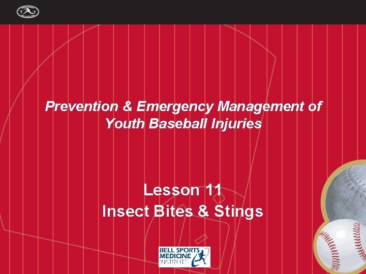 Prevention & Emergency Management of Youth Baseball Injuries Lesson 11 Insect Bites & Stings