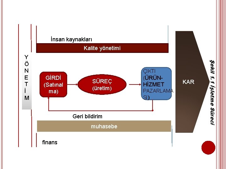 İnsan kaynakları Kalite yönetimi GİRDİ (Satınal ma) SÜREÇ (üretim) Geri bildirim muhasebe finans ÇIKTI