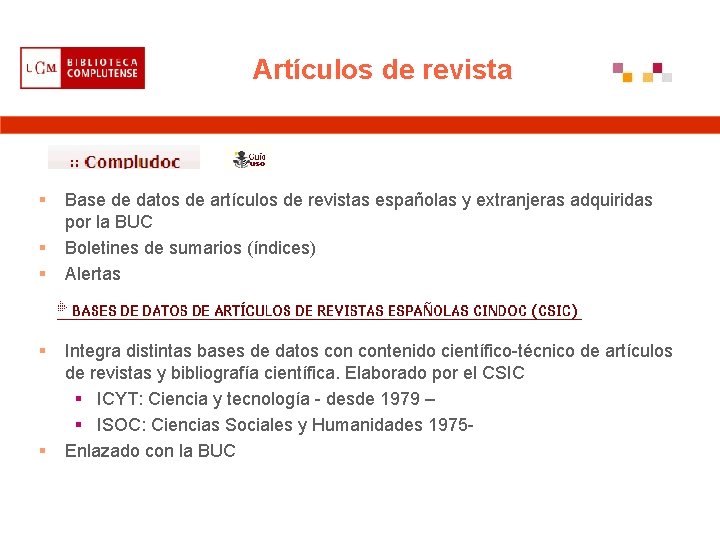 Artículos de revista § § § Base de datos de artículos de revistas españolas