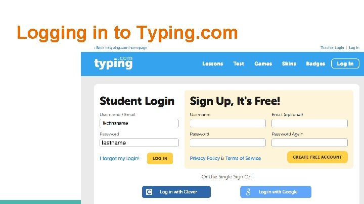 Logging in to Typing. com 