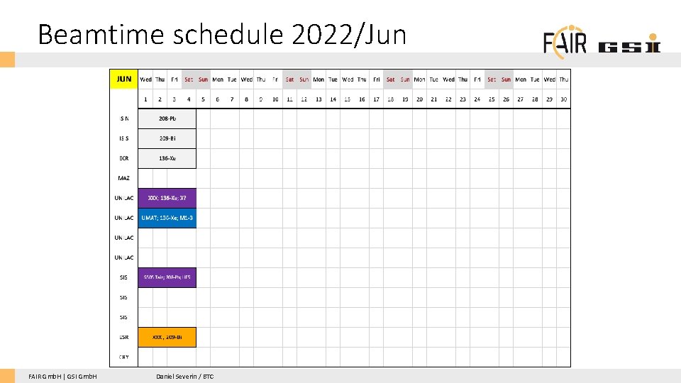 Beamtime schedule 2022/Jun FAIR Gmb. H | GSI Gmb. H Daniel Severin / BTC