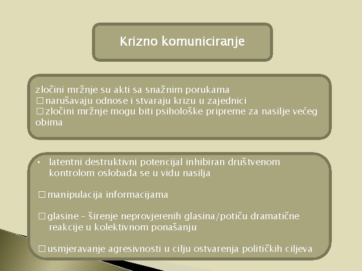 Krizno komuniciranje zločini mržnje su akti sa snažnim porukama � narušavaju odnose i stvaraju