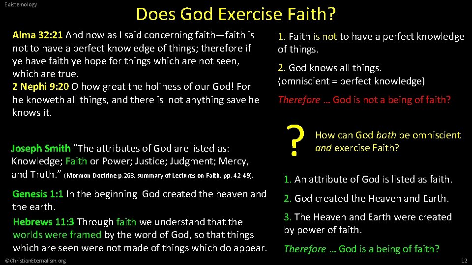 Epistemology Does God Exercise Faith? Alma 32: 21 And now as I said concerning