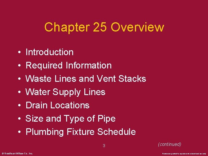 Chapter 25 Overview • • Introduction Required Information Waste Lines and Vent Stacks Water