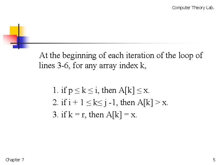 Computer Theory Lab. At the beginning of each iteration of the loop of lines