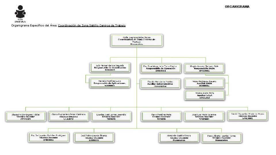 ORGANIGRAMA Organigrama Específico del Área: Coordinación de Zona Saltillo Centros de Trabajo 