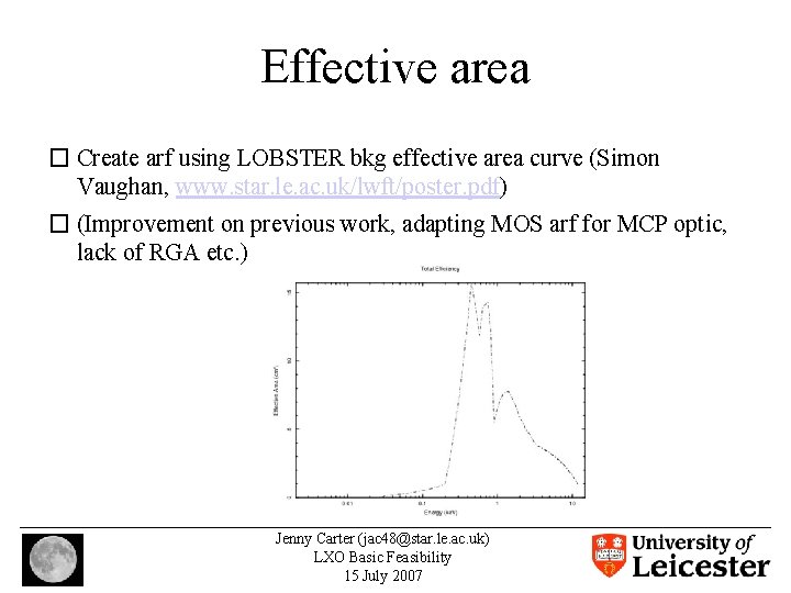 Effective area � Create arf using LOBSTER bkg effective area curve (Simon Vaughan, www.