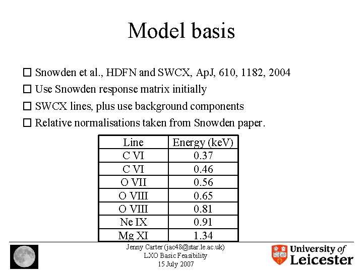 Model basis � Snowden et al. , HDFN and SWCX, Ap. J, 610, 1182,