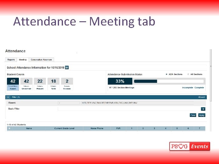 Attendance – Meeting tab 